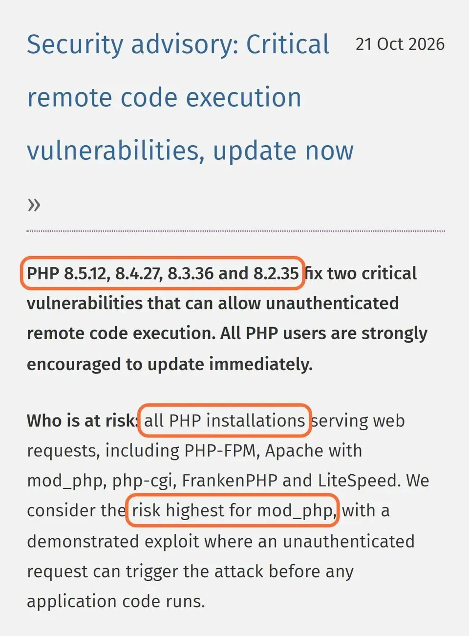 Official PHP security announcement